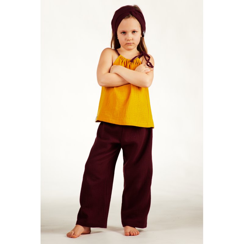 Dziecięca piżamka na ramiączkach z długimi spodniami – mango/bordo